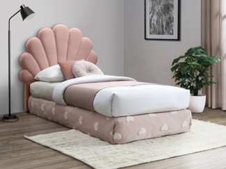 Vente-unique - Bettkopfteil in Muschelform - 110 cm - Samt - Rosa - MOANA