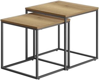 Valora Quadratischer Couchtisch, 2er-Set | Eichenplatte mit schwarzen Beinen