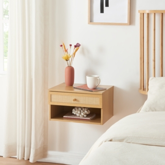 Wandregal Eiker mit Schublade 40x32x23 cm Eiche/Rattanoptik [en. casa]