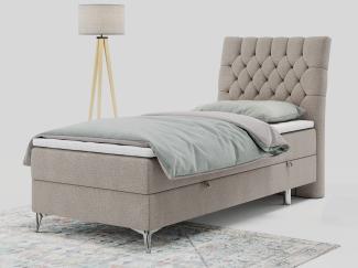 Boxspringbett MILEN, Einzelbett 90x200, Polsterbett mit Multipocket-Matratze und Topper - Beige stoff - rechts - H4