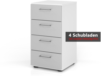 bümö smart Schubladenschrank, Büroschrank in Graphit/Beton mit 4 Schüben - Bürocontainer aus Holz, Container mit Metallgriffen & Soft-Stop Schubladen, 924S4-G-M-BS