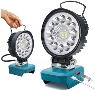 VIVIHEYDAY LED Baustrahler Akku Lampe Für Makita 18v, Kabellose Led Arbeitsleuchte Akku, 36W, Hell Led Strahler Tragbares Flutlichter Baustellen Lampe, Akku Scheinwerfer mit Typ C und USB-Aufladung