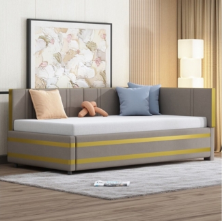 REDOM Polsterbett Sofabett,Einzelbett (Polsterbett,mit Lattenrost – Multifunktionales Sofabett aus hautfreundlichem Samtstoff, L-förmig, Farbblock-Design, perfekt für kleine Wohnungen & Gästezimmer, 90x200 cm), ohne Matratze