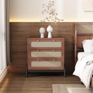 Flieks Kommode, Klassische Kommode mit 3 Schubladen PVC-Rattan Sideboard 70x40x75cm