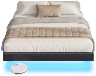 MSMASK Bett Schwebebett Doppelbett Bettgestell Bettrahmen mit LED Beleuchtung, 180x200cm