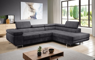 AX LIVING Couch L Form Kanya Hellgrau 275cm Bettfunktion & Stauraum R