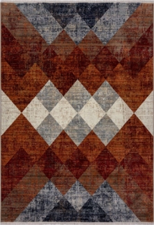 Kadima Design Geometrischer Teppich mit Fransenkante in Rot-Blau - "Ogmore" Serie. 160x234 cm