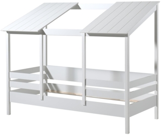 Hausbett Katalin 214x105x174 Kinderbett MDF+Massivholz Weiß