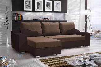 Ecksofa Sofa COLLIN mit Schlaffunktion Schwarz / Braun Ottomane Links