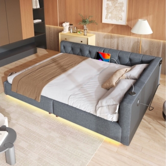 STILVORA Schlafsofa 140x200 mit LED&Matratze,Tagesbett Daybett mit USB&TYPE-C,Leinen,Grau