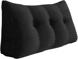 VERCART Großes Keilkissen, Langes Lesekissen, Bettruhe Rückenkissen, Dreieckiges Liegekissen, Dekoratives Kopfteilkissen für Tagesbett oder Tiefes Sofa, Cord Schwarz, 100cm