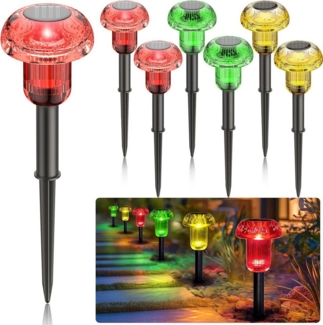 BlingBin LED Solarleuchte Solarlampe für Außen, LED Solar Pilzlampe Wasserdichte Gartenleuchten, Automatisches Ein-/Ausschalten, LED fest integriert, RGB, Projektionen für Terrasse, Rasen, Garten, Wege, Landschaft, 6 Stück