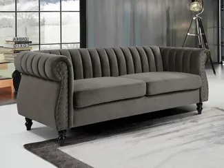 Vente-unique - TRUMBO Sofa StoffSamt Grau - B 78 cm x H 77 cm x L 195 cm