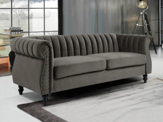 Vente-unique - Chesterfield-Sofa - 3-Sitzer - Samt - Grau - TRUMBO