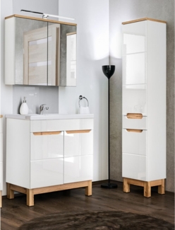 Badezimmer-Set mit 80cm Keramikwaschtisch & LED-Spiegelschrank SOLNA-56 in Hochglanz weiß, B/H/T ca.: 130/200/46 cm