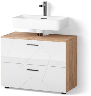 Livinity® Waschbeckenunterschrank Ronco, Weiß Hochglanz/Goldkraft Eiche/Goldkraft Eiche, 80 x 58.6 cm (1-St)
