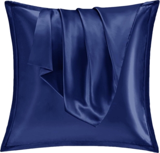 Satin Kissenbezug Set 80x80 Navy Reißverschluss 2er Pack