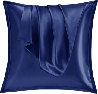 Satin Kissenbezug Set 80x80 Navy Reißverschluss 2er Pack