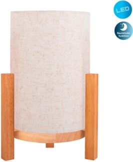 näve LED Tischleuchte Madita, Ein-/Ausschalter, LED wechselbar, Warmweiß, Akkubetrieb, inkl. USB-C-Kabel, Holzgestell, Textilschirm, dimmbar