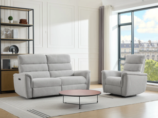 Vente-unique - Relaxsofa 3-Sitzer & Relaxsessel elektrisch - Stoff - Hellgrau - CARTASIA
