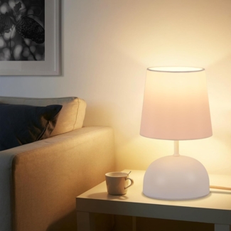 ZMH Nachttischlampe mit Kabel, weiße Stoff-Tischlampe, moderne Schlafzimmer-Nachtlampe mit Kabel, ohne Glühbirne