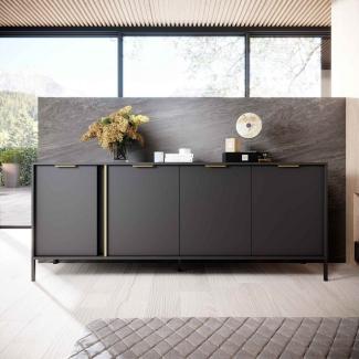 Furnix Sideboard LARSONS 203 4D E Große Wohnzimmerkommode Flügeltüren Anthrazit, B202,9 x H81,4 x T39,5 cm, Metallfüße