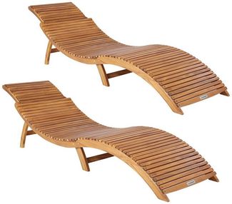 Casaria 'ERGO' Sonnenliege, 2 Stück, Akazienholz, faltbar mit Tragegriff & Kofferfunktion, braun, 17 x 90 x 60 cm