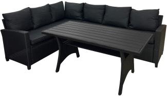 Rattan Loungeecke 3-teilig inklusive Kissen und Sitzpolster Schwarz-Grau