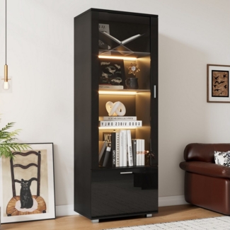 Merax Standvitrine hochglanz Vitrine mit LED-Beleuchtung (1-St, Schrank Hochschrank) Glasvitrine mit Acryl-Glastüren,3 Glasböden & Stauraumfach,40x50x160cm