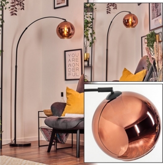 hofstein Stehlampe Stehlampe aus Metall/Glas in Schwarz/Kupferfarben mit Marmorfuß, ohne Leuchtmittel, verstellbare Stehleuchte Retro/Vintage (25 cm), Fußschalter, E27