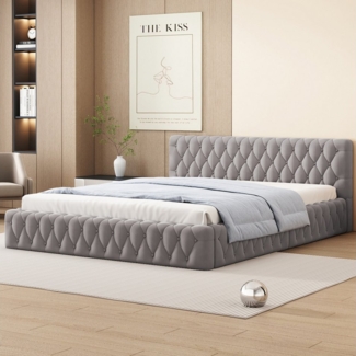 Merax Polsterbett (1-tlg), Doppelbett 140x200cm mit Rückenlehne, Samt