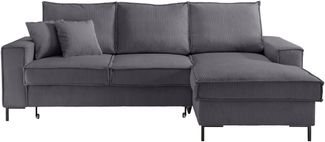 Polsterecke >Rube< Schlaffunktion, Stauraum, Cord grau - 240 x 92 x 150 cm (BxHxT)