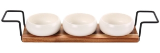 Cheffinger Schale 4-tlg. Dip-Schalenset mit Bambusbrett & Keramikschalen, Bambus, Keramik, (4-tlg)