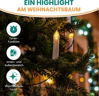 Gartenpirat LED-Lichterkette 14,5m 30 LED-Kerzen warmweiß Timer Weihnachtsbeleuchtung Innen&Außen