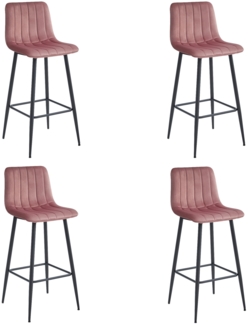 Valora POZZA Hocker, dunkelrosa Samt, schwarze Beine, für die Küche (4er-Pack)