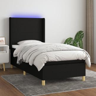 vidaXL Boxspringbett mit Matratze & LED Stoff Schwarz 80 x 200 cm, Härtegrad: H2 [3138671]