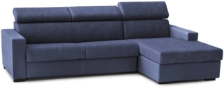 Dmora Schlafsofa mit Halbinsel Alibella, drehbares Sofa zum Öffnen, Aufbewahrungshalbinsel rechts, schmale Armlehnen, 100 % Made in Italy, 260 x 95 x 85 cm, Blau