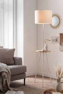 Stehlampe 47 x 37 x 152 cm Stativgestell mit Lampenschirm Stoff und Ablagefläche