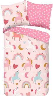 Good Morning Biber Bettwäsche 135 X 200 cm + 1 x 80 X 80 cm Unicorn Pink
