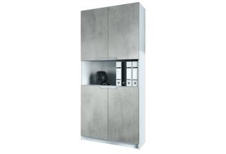 Vladon Büroschrank Logan V2, Aktenschrank mit 5 Fächern und 4 Türen, Weiß matt/Beton Oxid-Optik (82 x 184 x 37 cm)