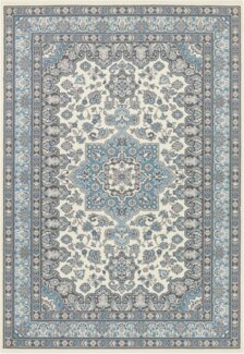 Orientalischer Kurzflor Teppich Parun Täbriz Creme Hielblau - 160x230x0,9cm