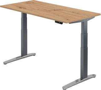 bümö elektrisch höhenverstellbarer Schreibtisch 160x80 cm mit Memory-Steuerung - Design Schreibtisch höhenverstellbar elektrisch, elektrischer Schreibtisch Asteiche, Gestell graphit/alu, XBHM-16-R-GC