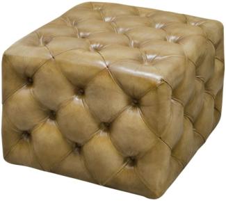 Casa Padrino Luxus Echtleder Fußhocker Sandfarben 64 x 64 x H. 46 cm - Chesterfield Möbel