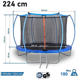 DUNLOP Trampolin 224cm, TÜV geprüft Gartentrampolin Outdoor, Garten Jumping