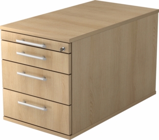 bümö Rollcontainer mit Schubladen, Container abschließbar aus Holz in Eiche - Rollwagen für's Büro als Schreibtisch Unterschrank, Bürocontainer od. Schreibtischcontainer mit Relinggriffe, TC30-E-E-RE