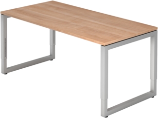 bümö höhenverstellbarer Schreibtisch R-Serie 160x80 cm in Nussbaum, Gestell in Silber - PC Tisch für's Büro manuell höhenverstellbar, Computertisch verstellbar, RS-16-N-S