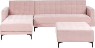 4-Sitzer Ecksofa Samtstoff pastellrosa schwarz rechtsseitig mit Schlaffunktion Ottomane ABERDEEN
