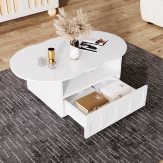REDOM Couchtisch Wolkenform Wohnzimmertisch (Beistelltisch, 1-St, mit Push-to-Open Schublade), Deko-Tisch mit Stauraum 100*39.2*60cm