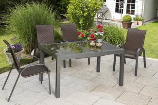 YOURSOL by Merxx Gartenmöbel Set Varese 4 Personen mit Ausziehtisch 120 - 180 cm, Stapelstühle