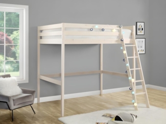 Vente-unique - Hochbett + Matratze - 140 x 190 cm - Kiefer massiv - Geweißt - GEDEON II